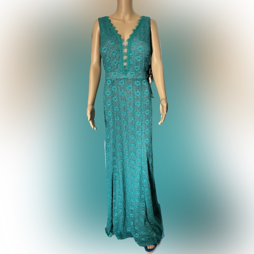 Blu Sage Turquoise Lace Gown
